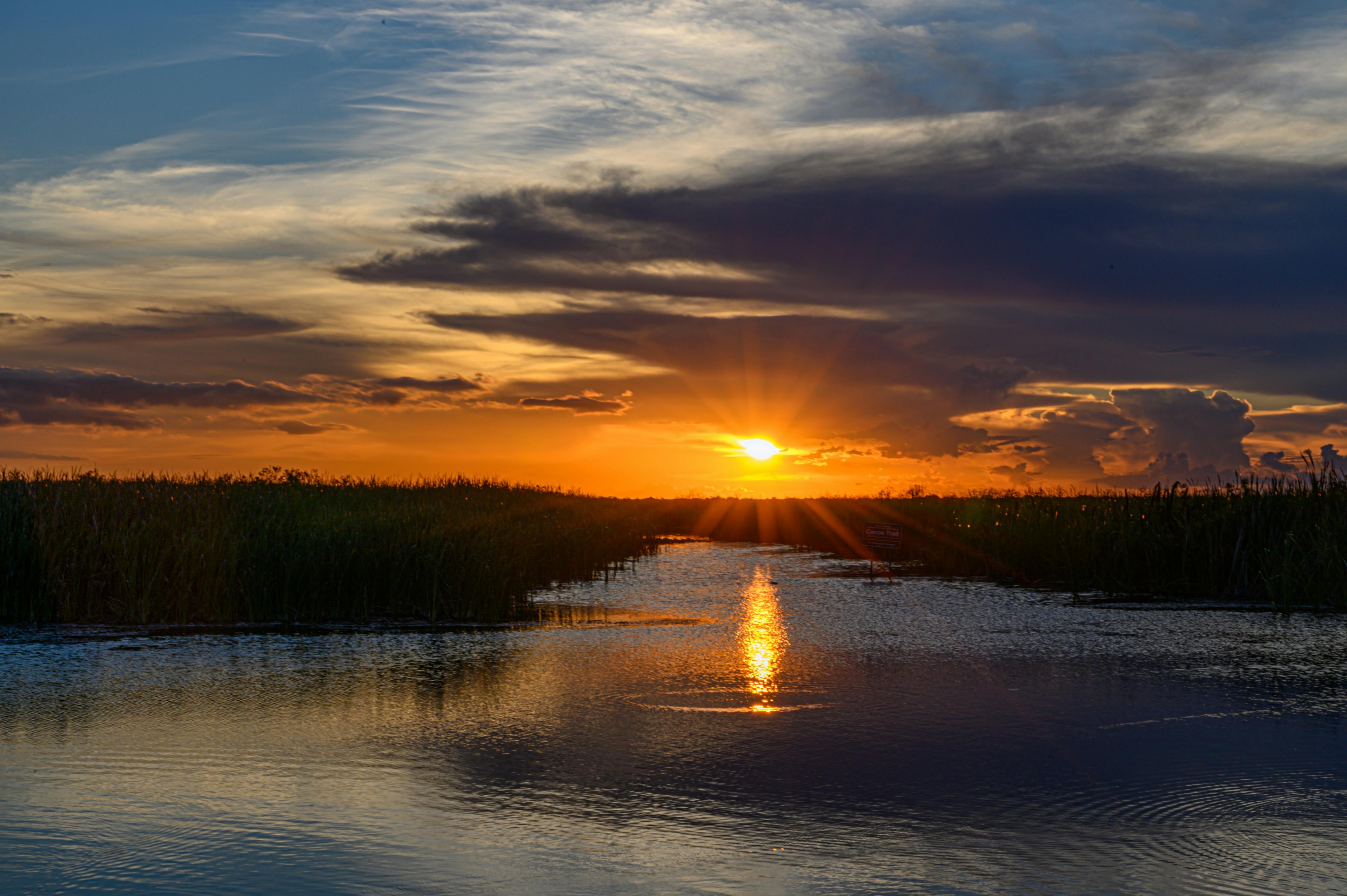 This is a photo of a Florida sunset over the everglades. 